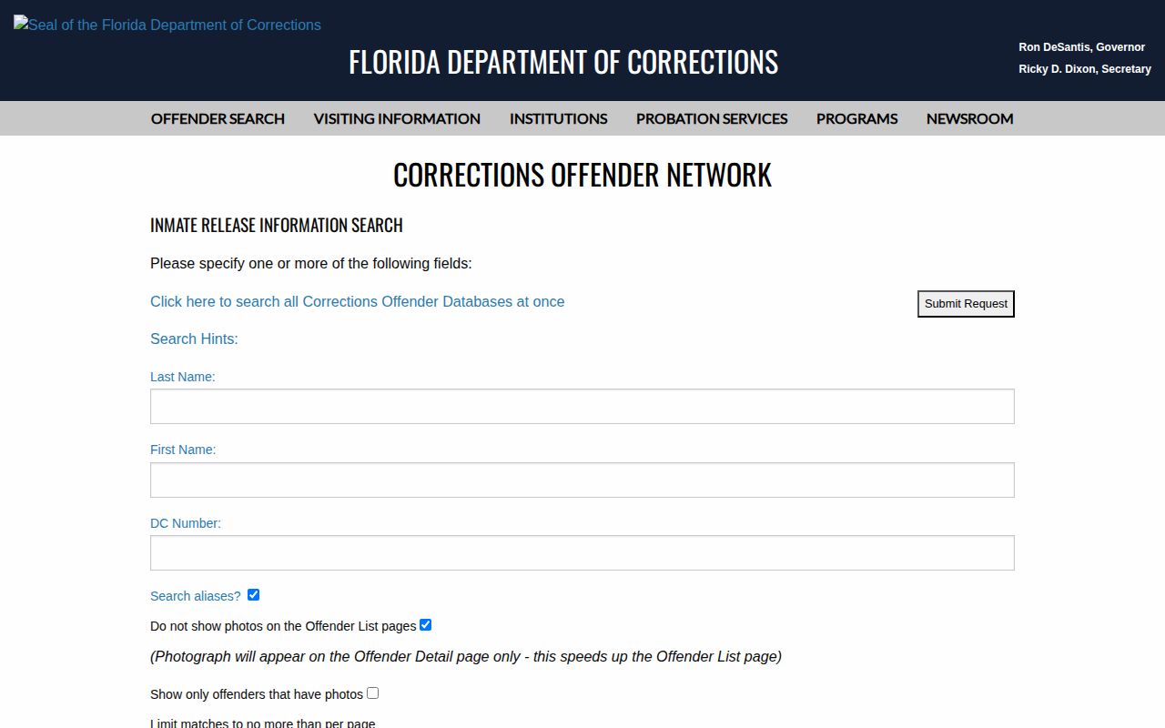 Santa Rosa County inmate projected release date search in FDC