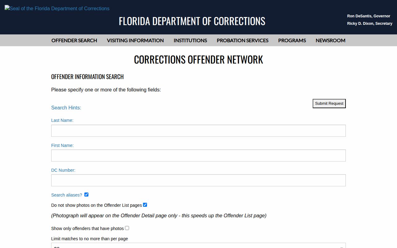 Florida FDC search for Santa Rosa County released inmates