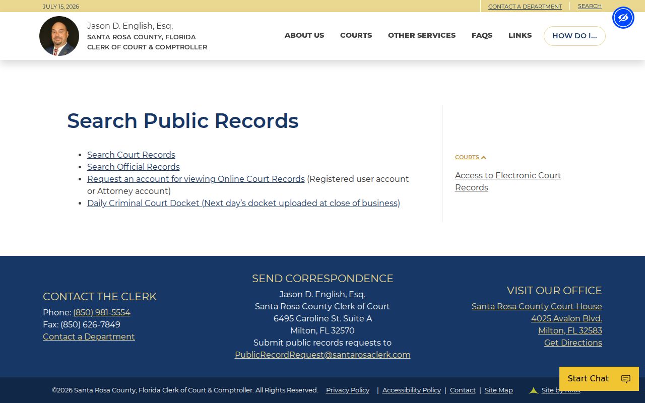 Santa Rosa County released inmate court record search