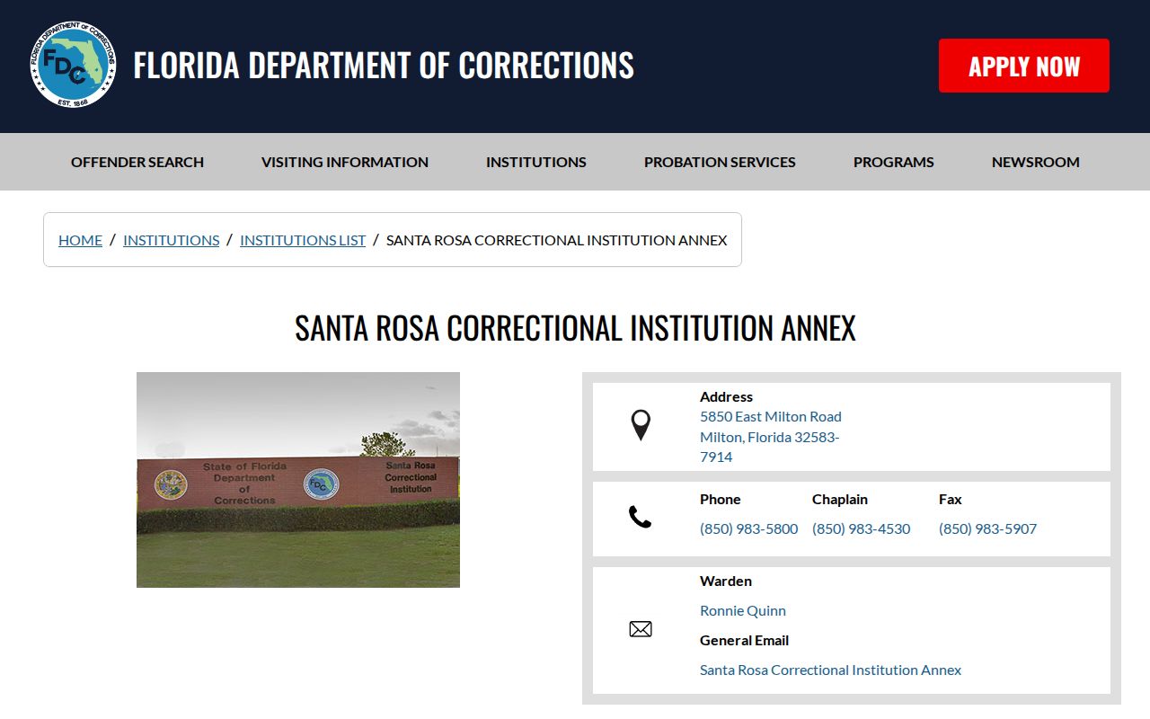 Santa Rosa Correctional Institution Annex official FDC release information page